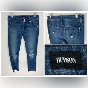Hudson Collin Flap Skinny Crop Jeans Size 28 Distressed Denim Low‎ Rise 29x26